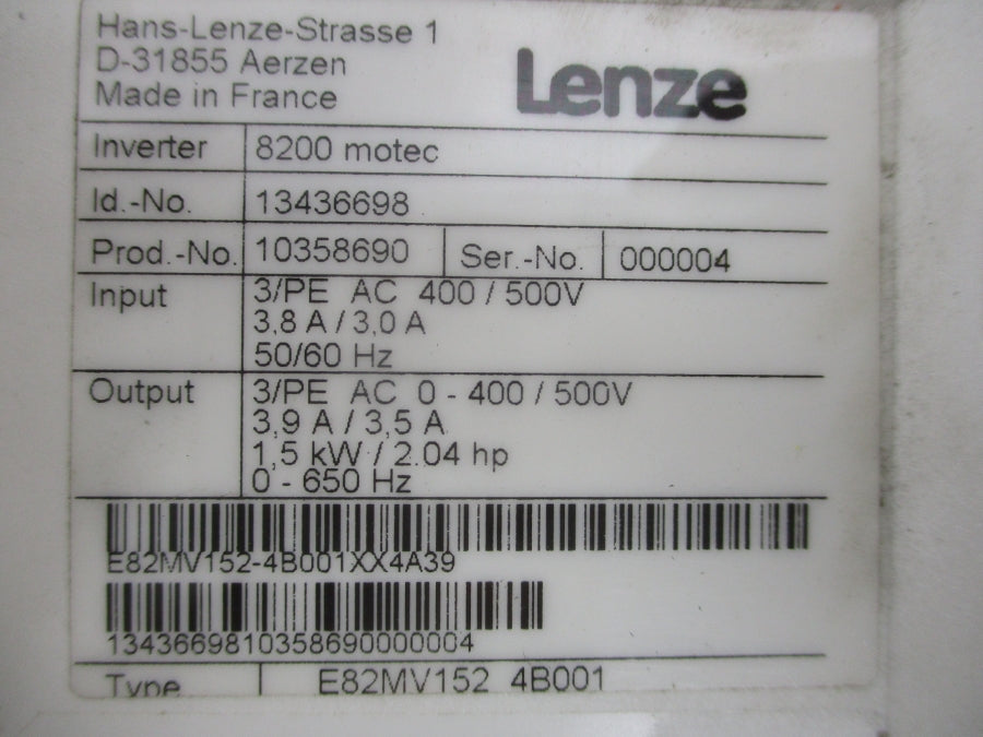 LENZE E82MV152-4B001 400/500V 3.9A/3.5A UNMP