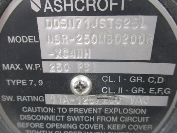 ASHCROFT DDSN71JSTS25LNSR-250MBD200R-XC4NH 125/250VAC 11A 250PSI UNMP