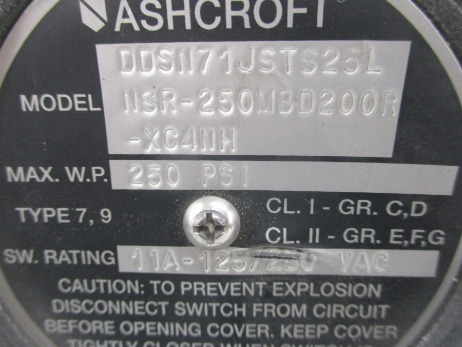 ASHCROFT DDSN71JSTS25LNSR-250MBD200R-XC4NH 125/250VAC 11A 250PSI UNMP