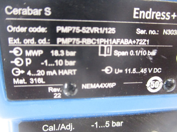 ENDRESS HAUSER PMP75-52VR1/125 11.5-45VDC UNMP