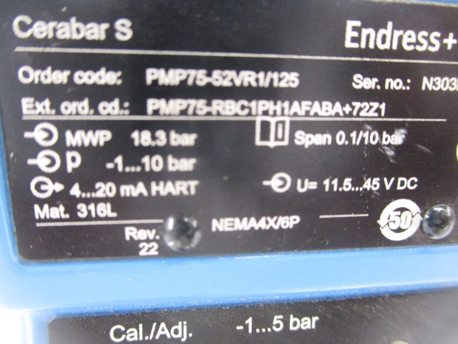 ENDRESS HAUSER PMP75-52VR1/125 11.5-45VDC UNMP