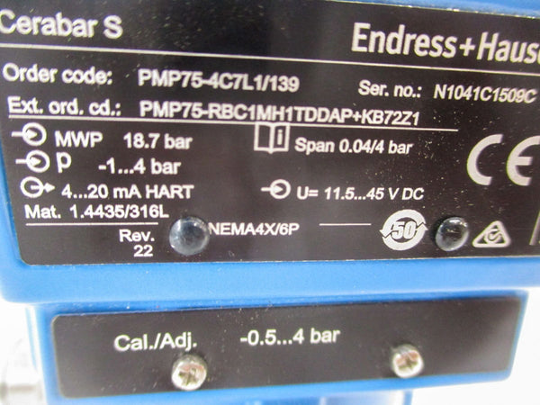 ENDRESS HAUSER PMP75-4C7L1/139 11.5-45VDC NSNP