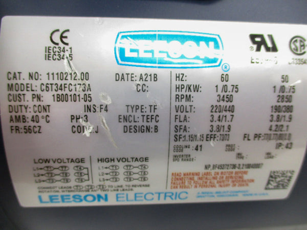 LEESON 1110212.00 C6T34FC173A 220/440V 3.4/1.9A (AS PICTURED ) NSNP