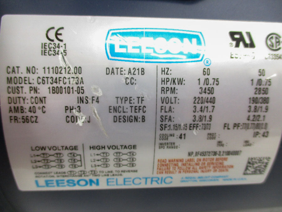 LEESON 1110212.00 C6T34FC173A 220/440V 3.4/1.9A (AS PICTURED ) NSNP