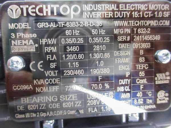 TECHTOP GR3-AL-TF-63B3-2-B-D-.35 230/460V NSNP