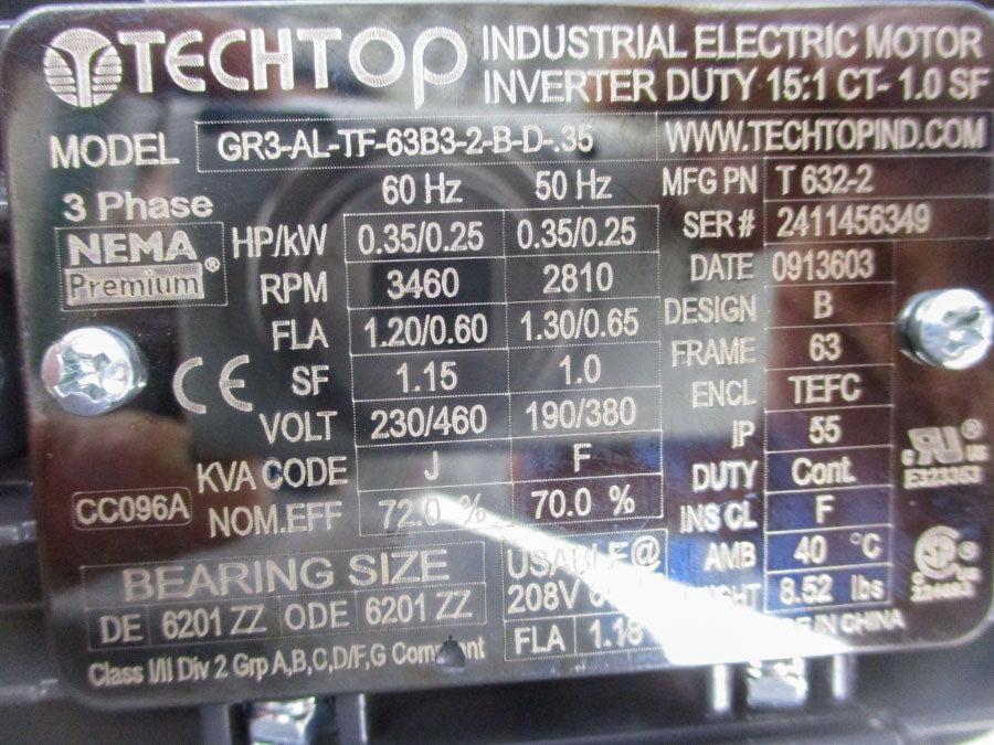 TECHTOP GR3-AL-TF-63B3-2-B-D-.35 230/460V NSNP