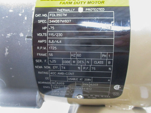 BALDOR FDL3507M 34M367W937 115/230V 8.8/4.4A NSNP