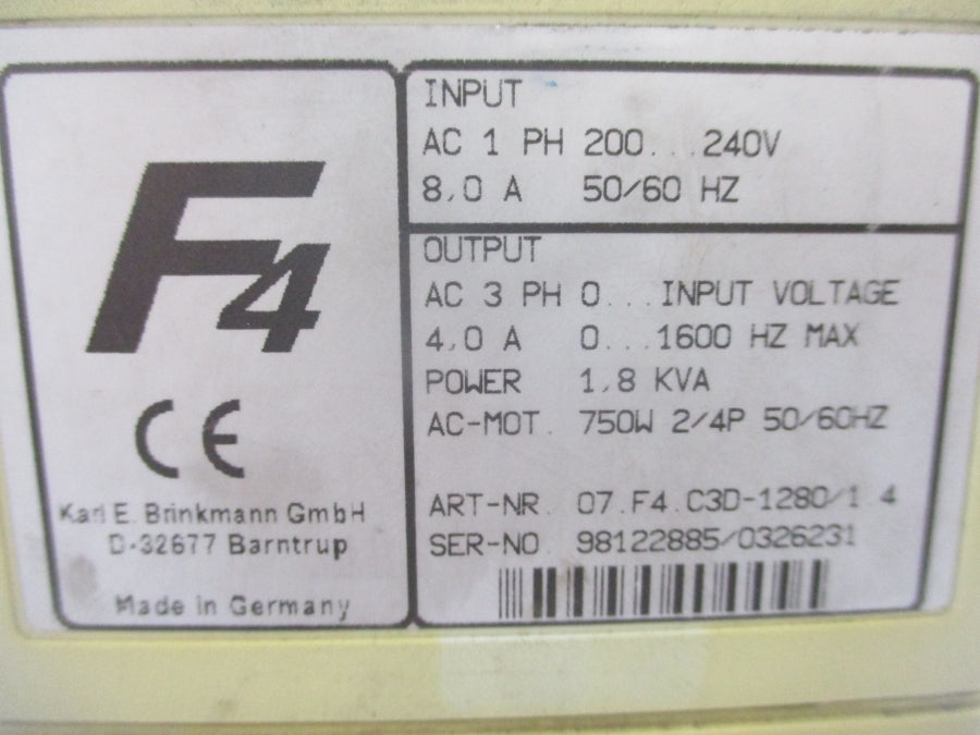 KEB 07.F4.C3D-1280/1.4 240V 8A UNMP