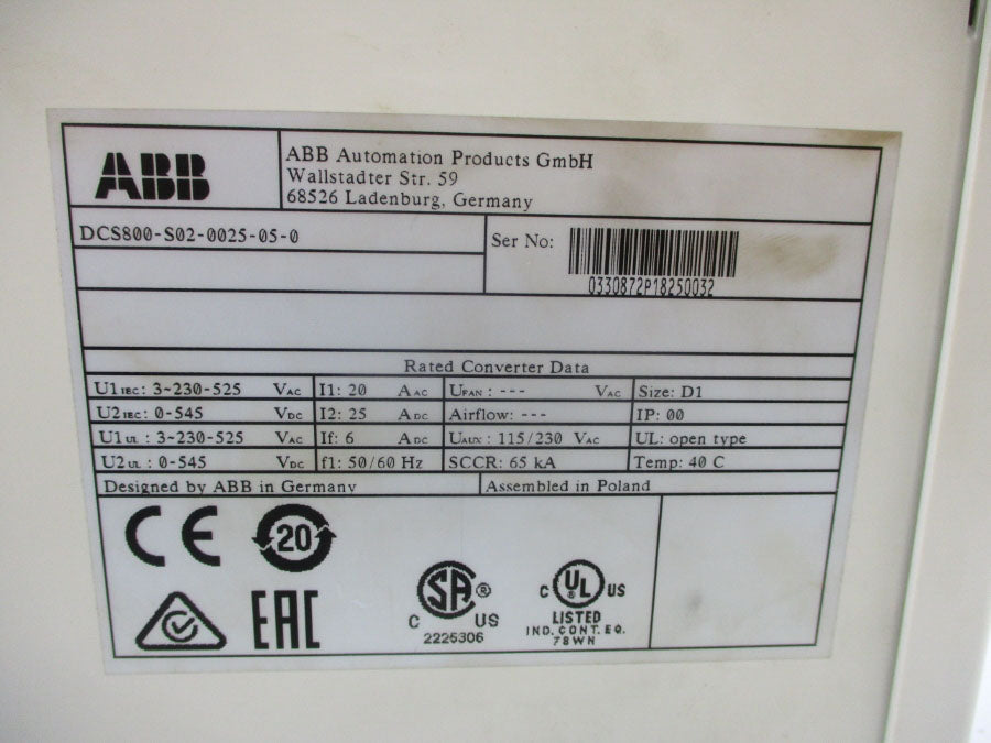 ABB DCS800-S02-0025-05-0 3-230-525VAC UNMP