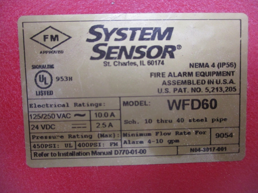 SYSTEM SENSOR WFD60 125/250VAC 10.0A 150PSI NSMP