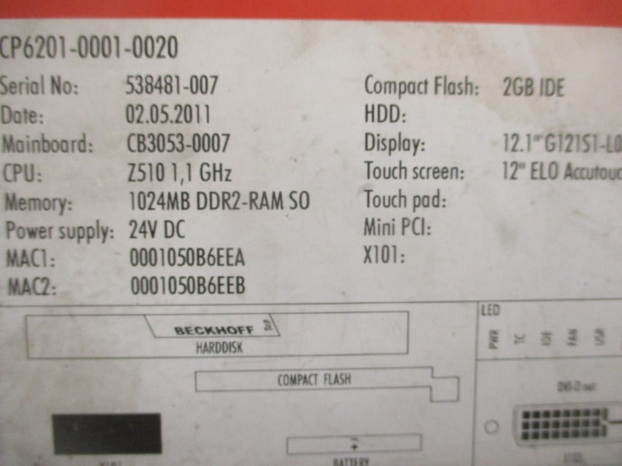 BECKHOFF CP65201-0001-0020 24VDC UNMP