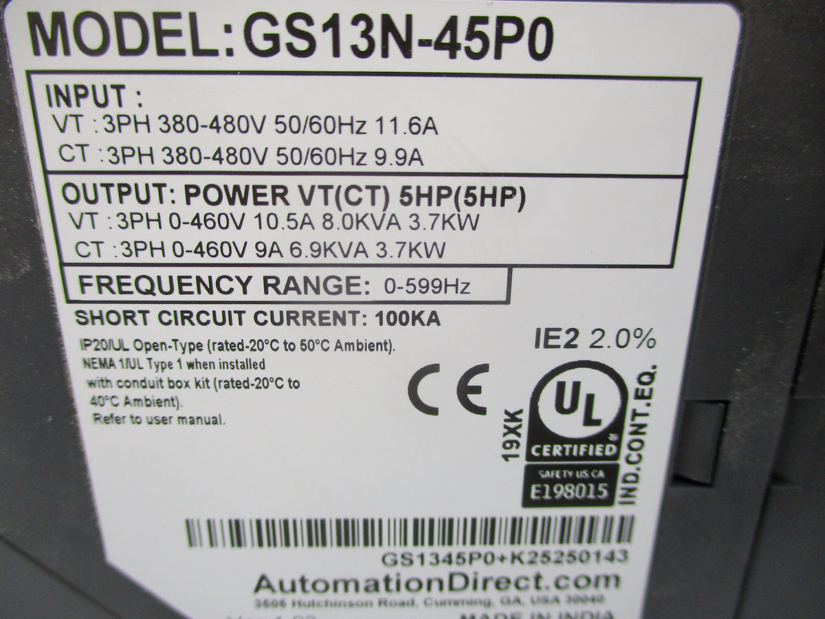 AUTOMATION DIRECT GS13N-45P0 380-480V 11.6A NSMP