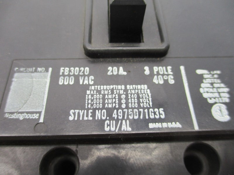 WESTINGHOUSE FB3020 600VAC 20A NSMP