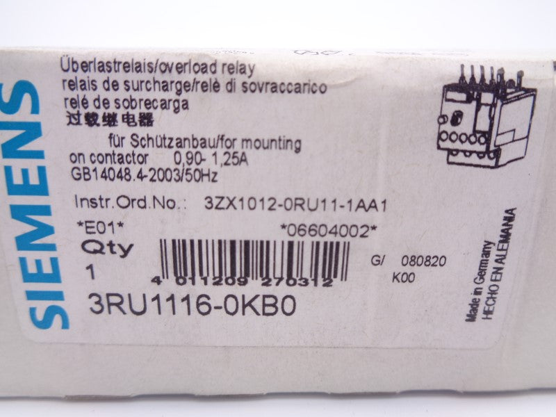 SIEMENS 3RU1116-0KB0 0.9-1.25A 690V NSMP