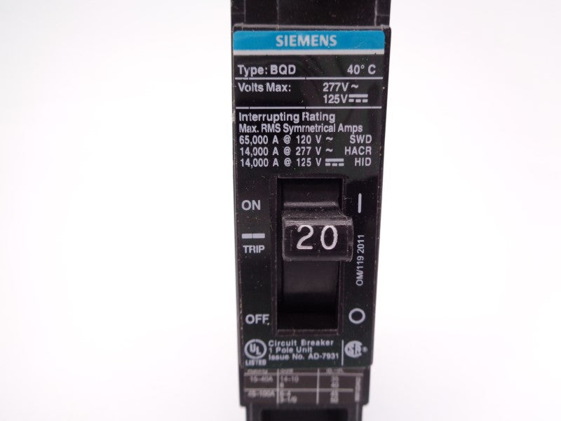 SIEMENS BQD120 277VAC 20A NSMP