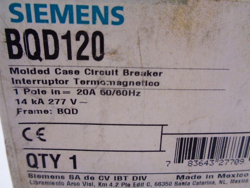 SIEMENS BQD120 277VAC 20A NSMP