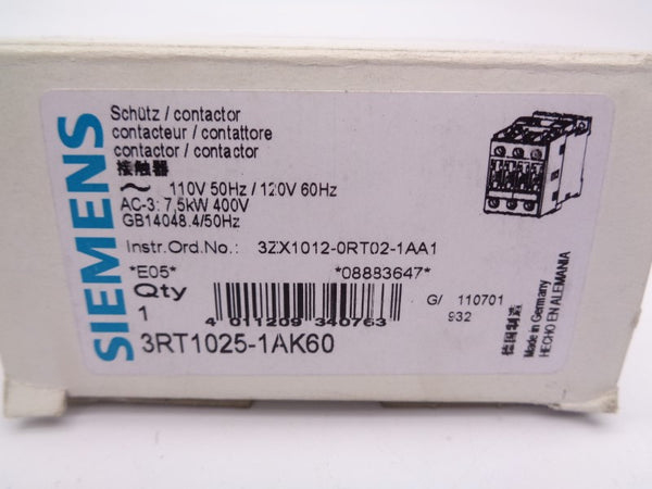 SIEMENS 3RT1025-1AK60 110/120V NSMP