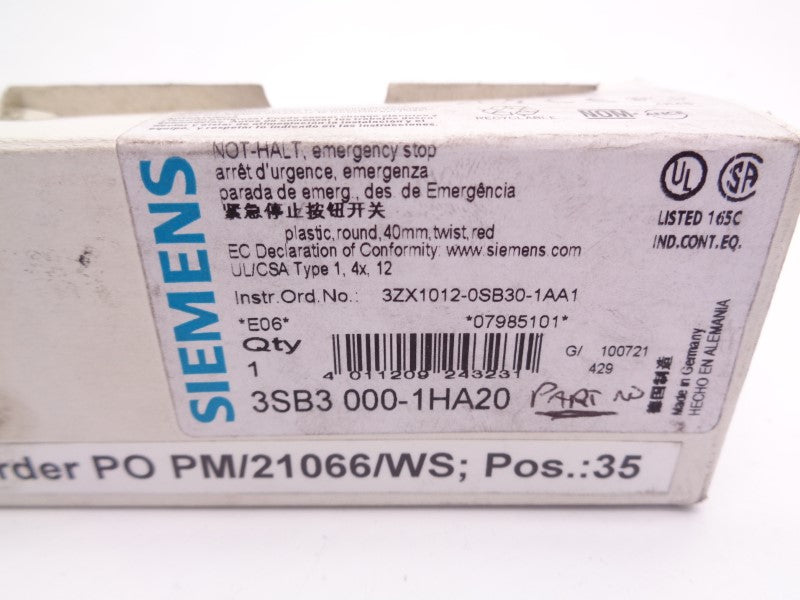 SIEMENS 3SB3000-1HA20 NSMP