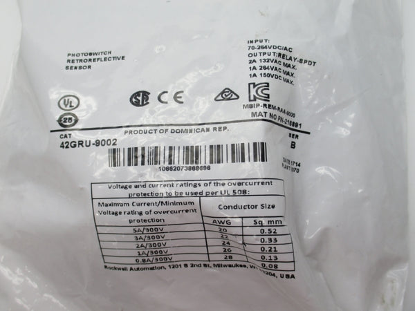 ALLEN BRADLEY 42GRU-9002 SER. B 70-264VDC/AC 5A (WH) NSMP