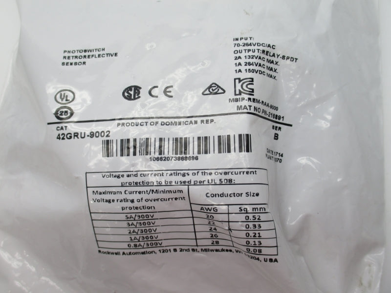 ALLEN BRADLEY 42GRU-9002 SER. B 70-264VDC/AC 5A (WH) NSMP