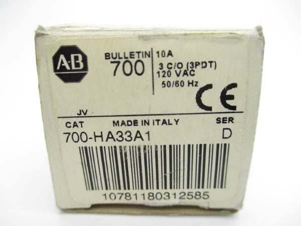 ALLEN BRADLEY 700-HA33A1 SER. D 120VAC 10A (WH) NSMP