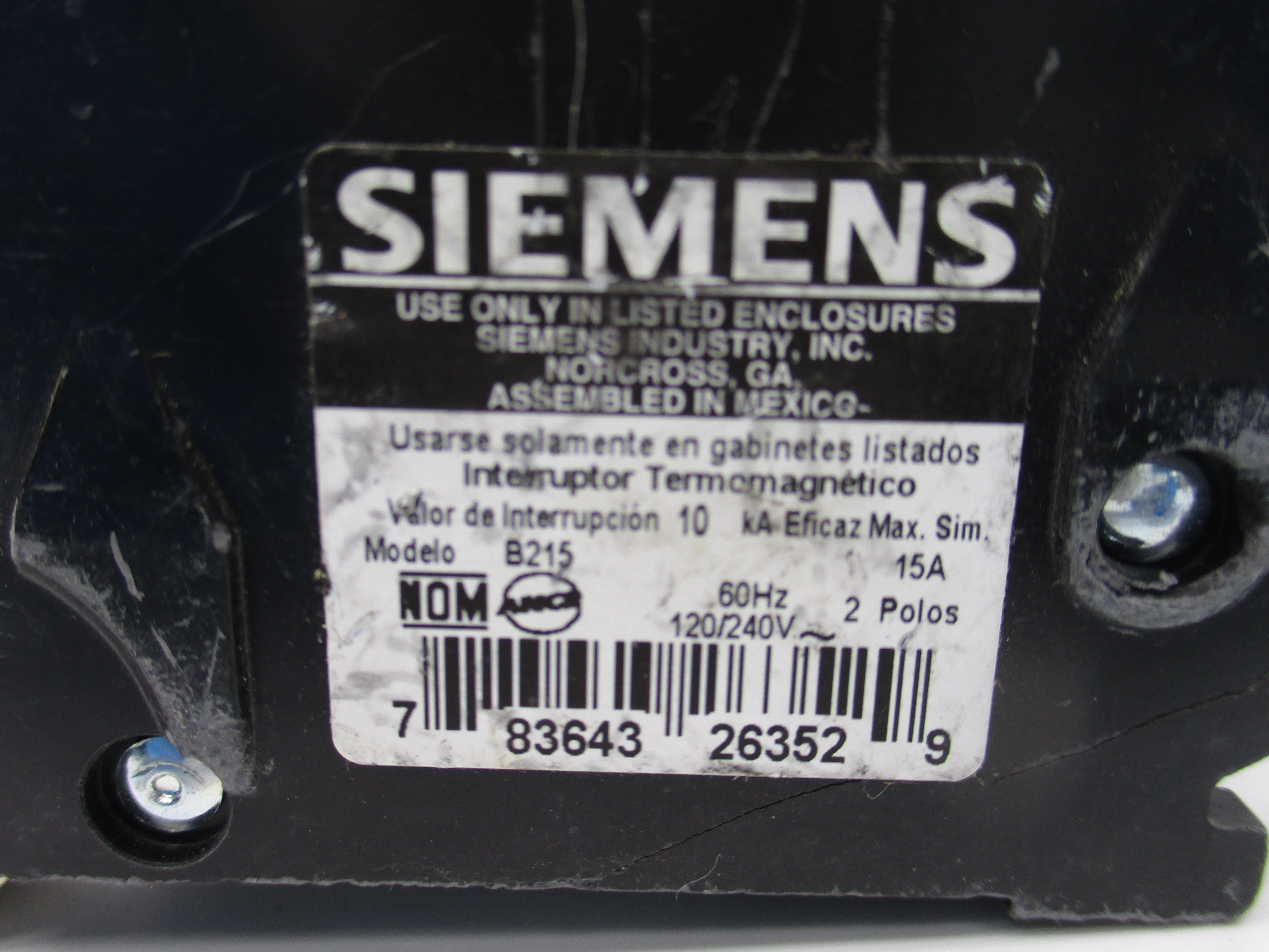 SIEMENS B215 15A 120/240V UNMP