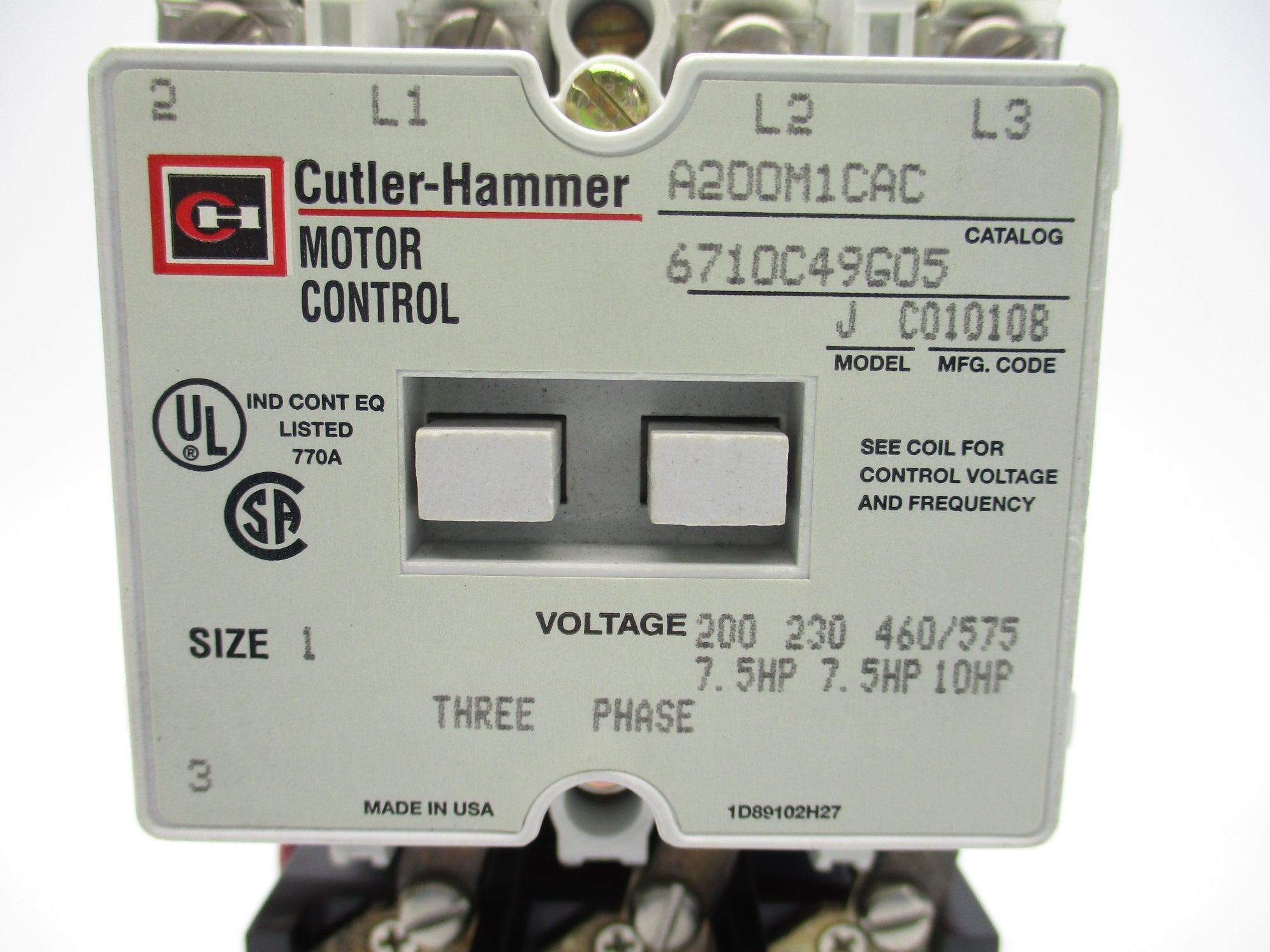 CUTLER HAMMER A200M1CAC 120V NSNP