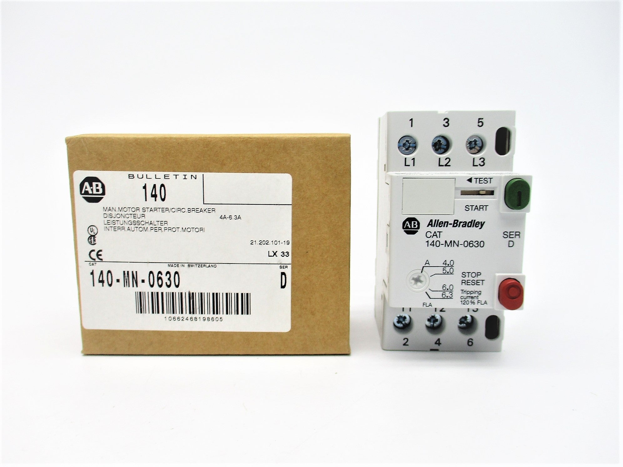 ALLEN BRADLEY 140-MN-0630 SER. D 4-6.3A (BR/WH) NSMP