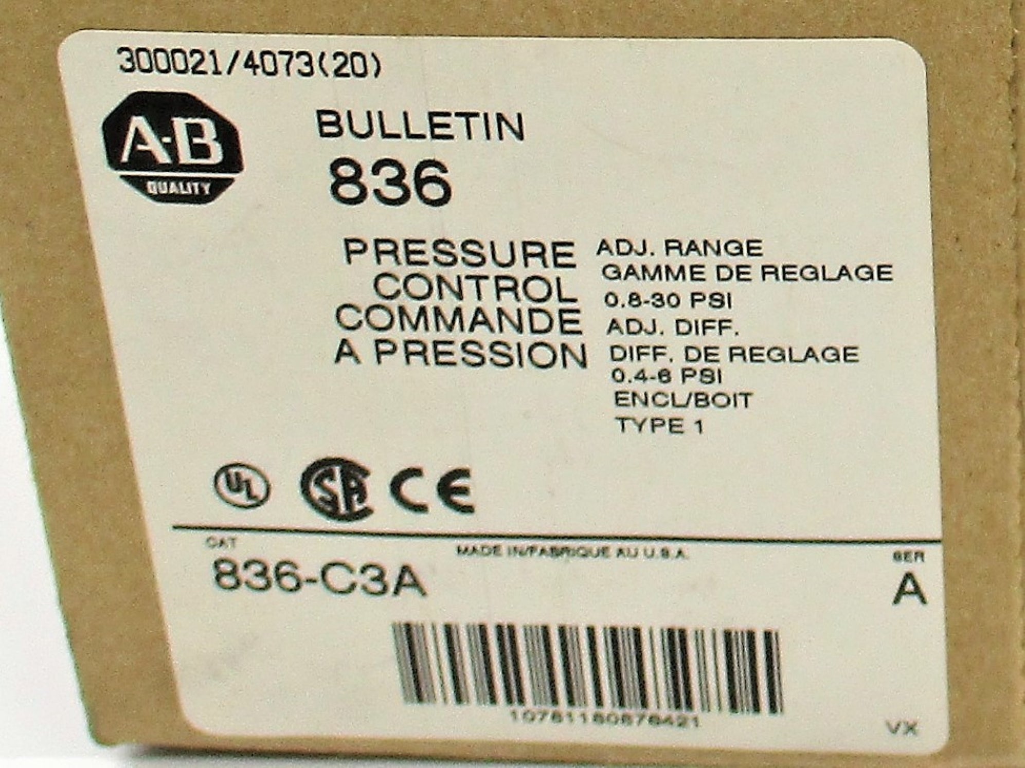 INDUSTRIAL SPARE PART 836-C3A SER. A 24-600V 0.8-30PSI (BR/WH) NSMP