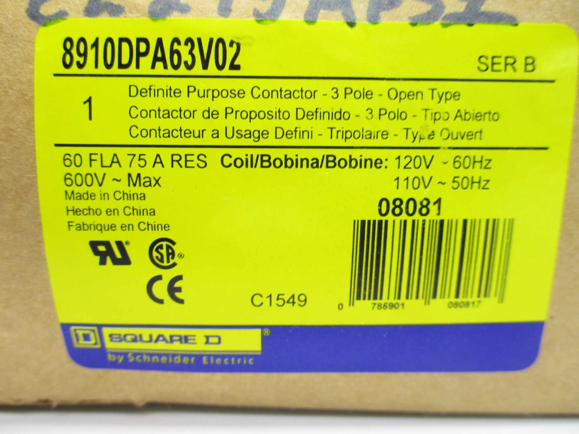 SQUARE D 8910DPA63V02 SER. B 110/120V 75A  NSMP