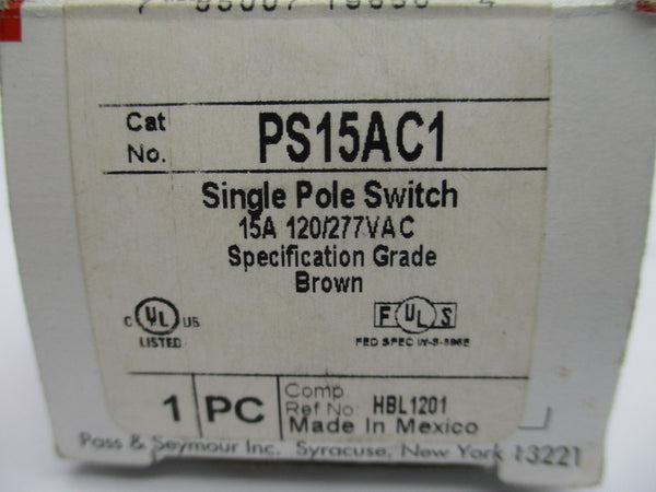LOT OF 5 PASS & SEYMOUR PS15AC1 SINGLE POE SWITCH  15A 120/277VAC NSMP