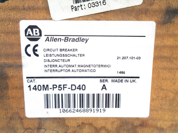 ALLEN BRADLEY 140M-P5F-D40 SER. A 400A NSMP