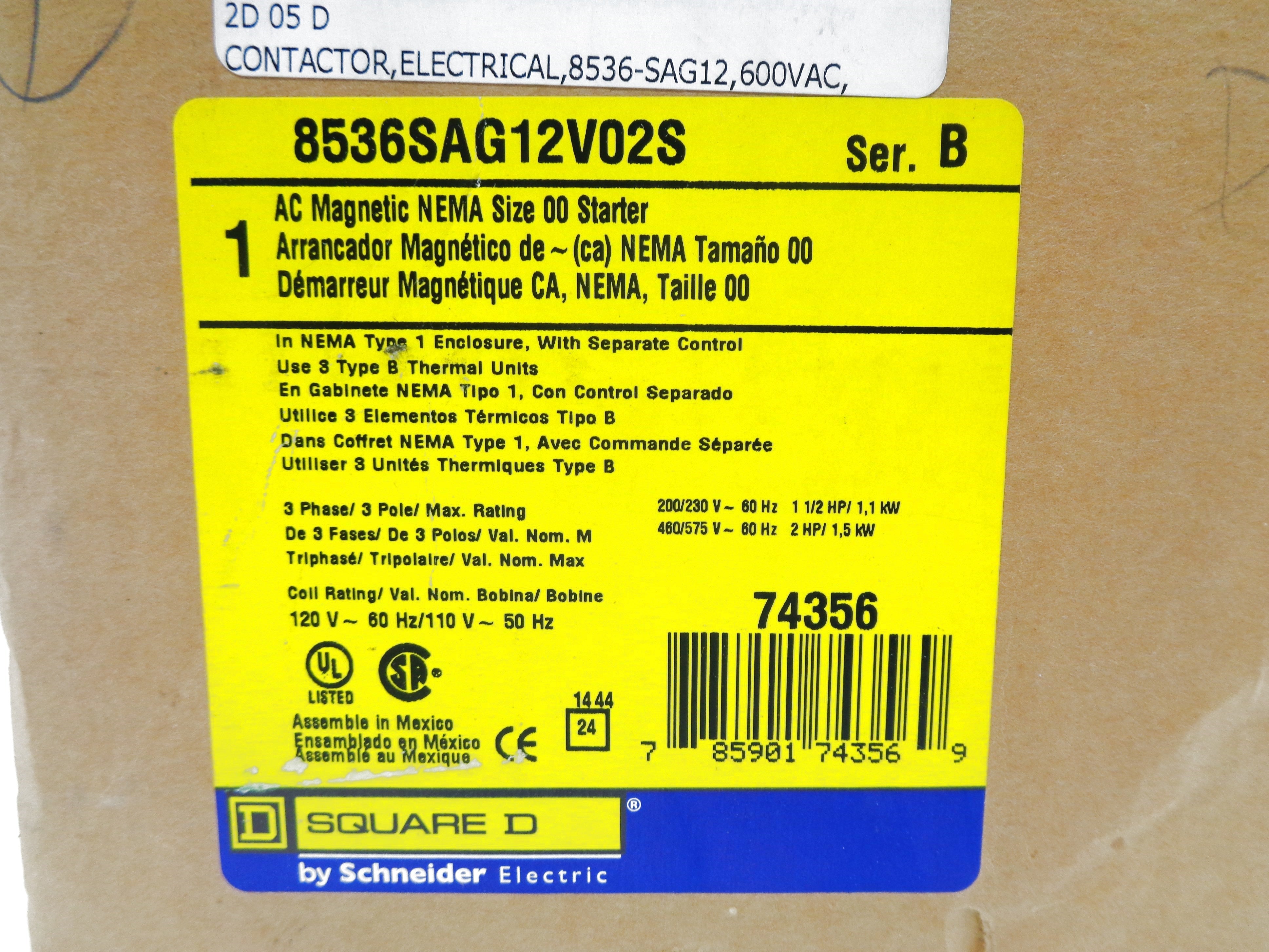 SQUARE D 8536SAG12V02S SER. B 110/120 NSMP