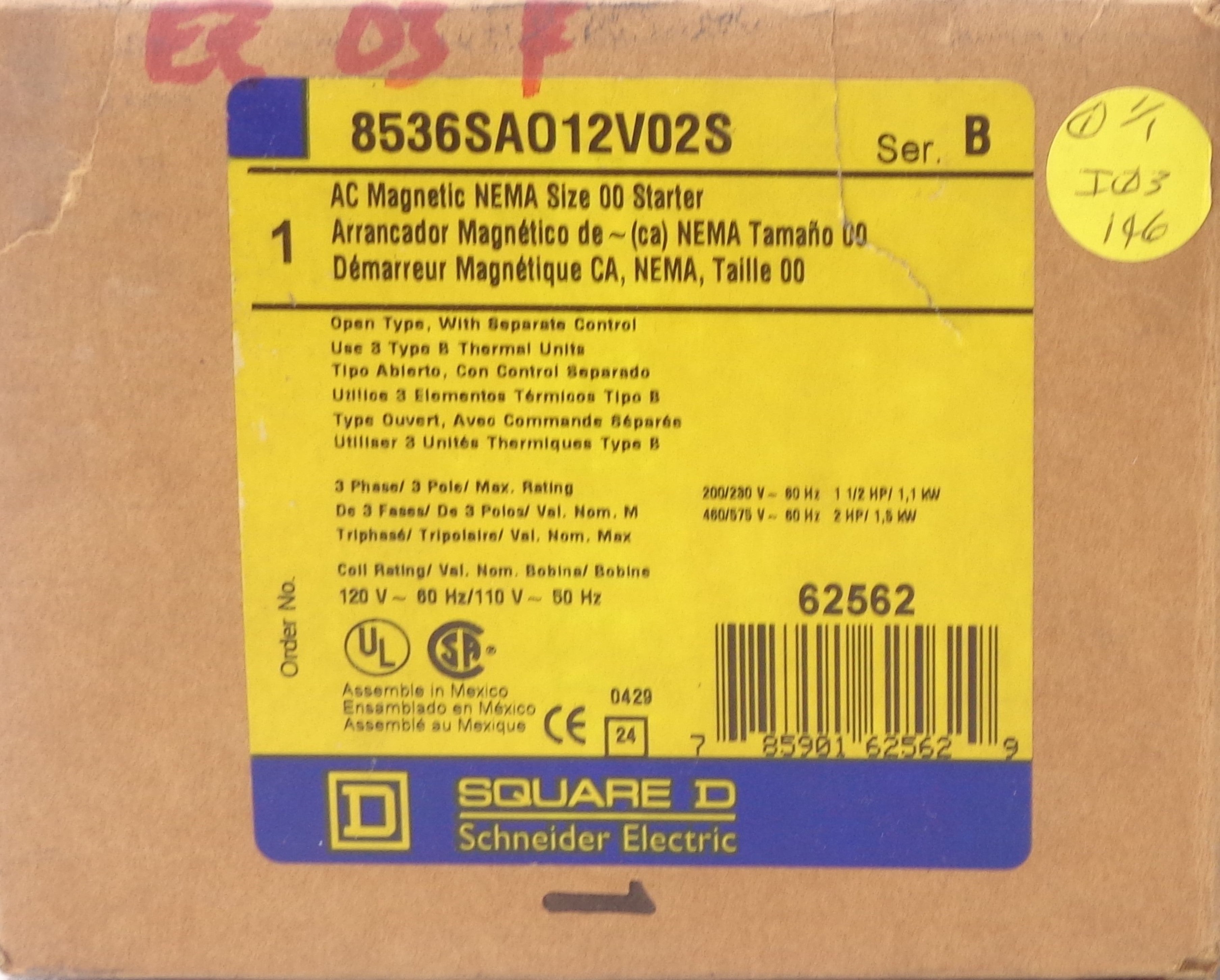 SQUARE D 8536SAO12V02S SER. B 110/120V NSMP