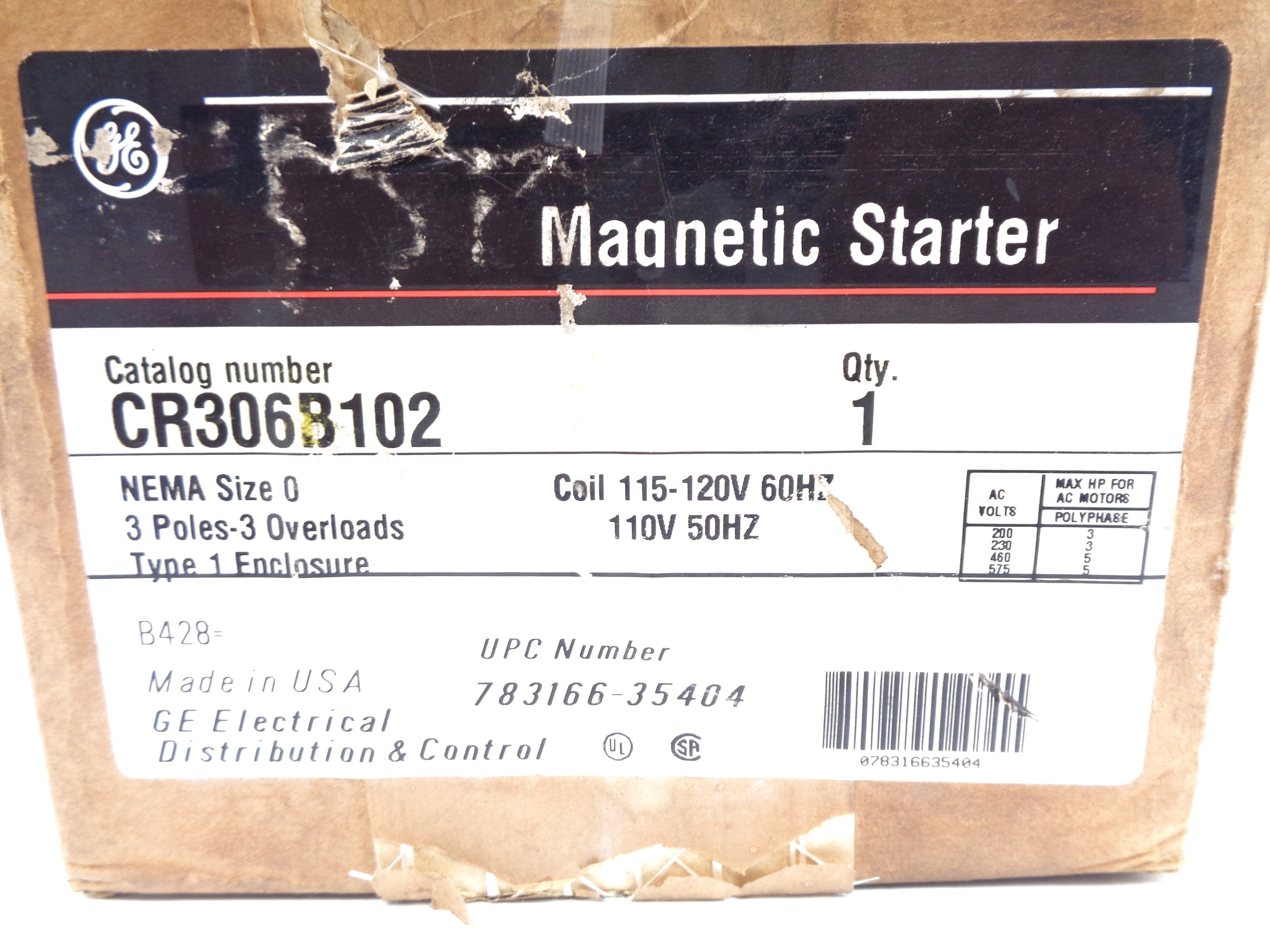 GENERAL ELECTRIC CR306B102 SER. A 110/120V 18A NSMP