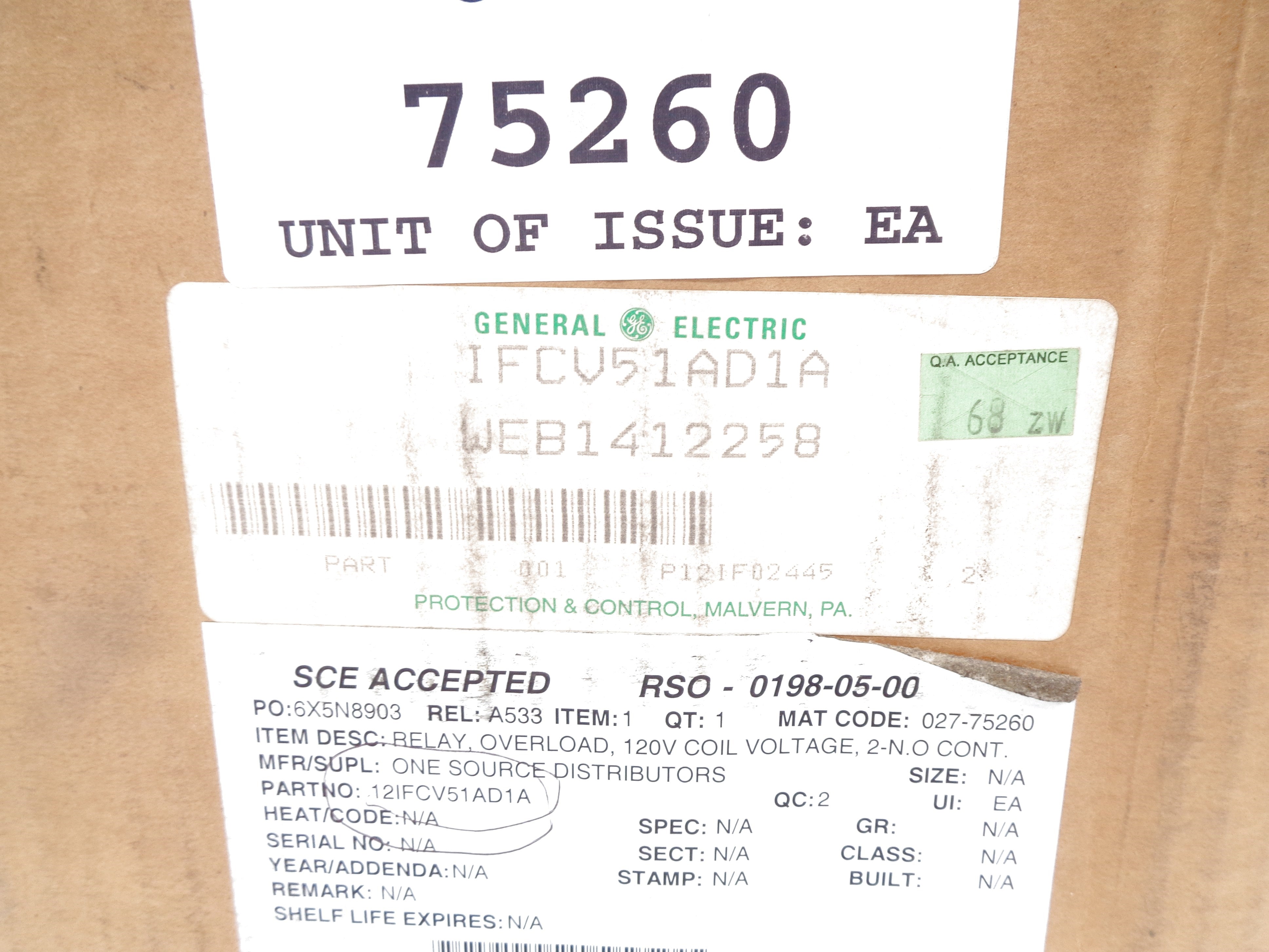 GENERAL ELECTRIC IFCV51AD1A 120V NSMP