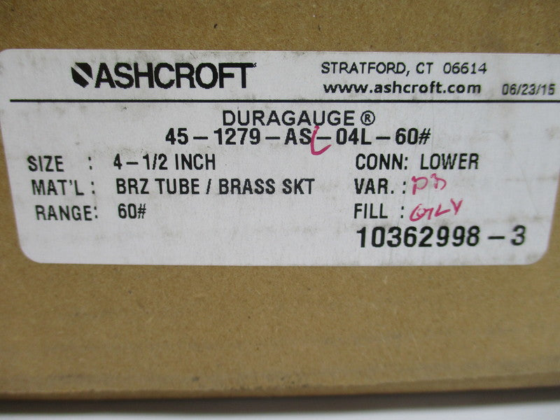 ASHCROFT 45-1279-AS-04L-60# 60PSI 4-1/2" NSMP