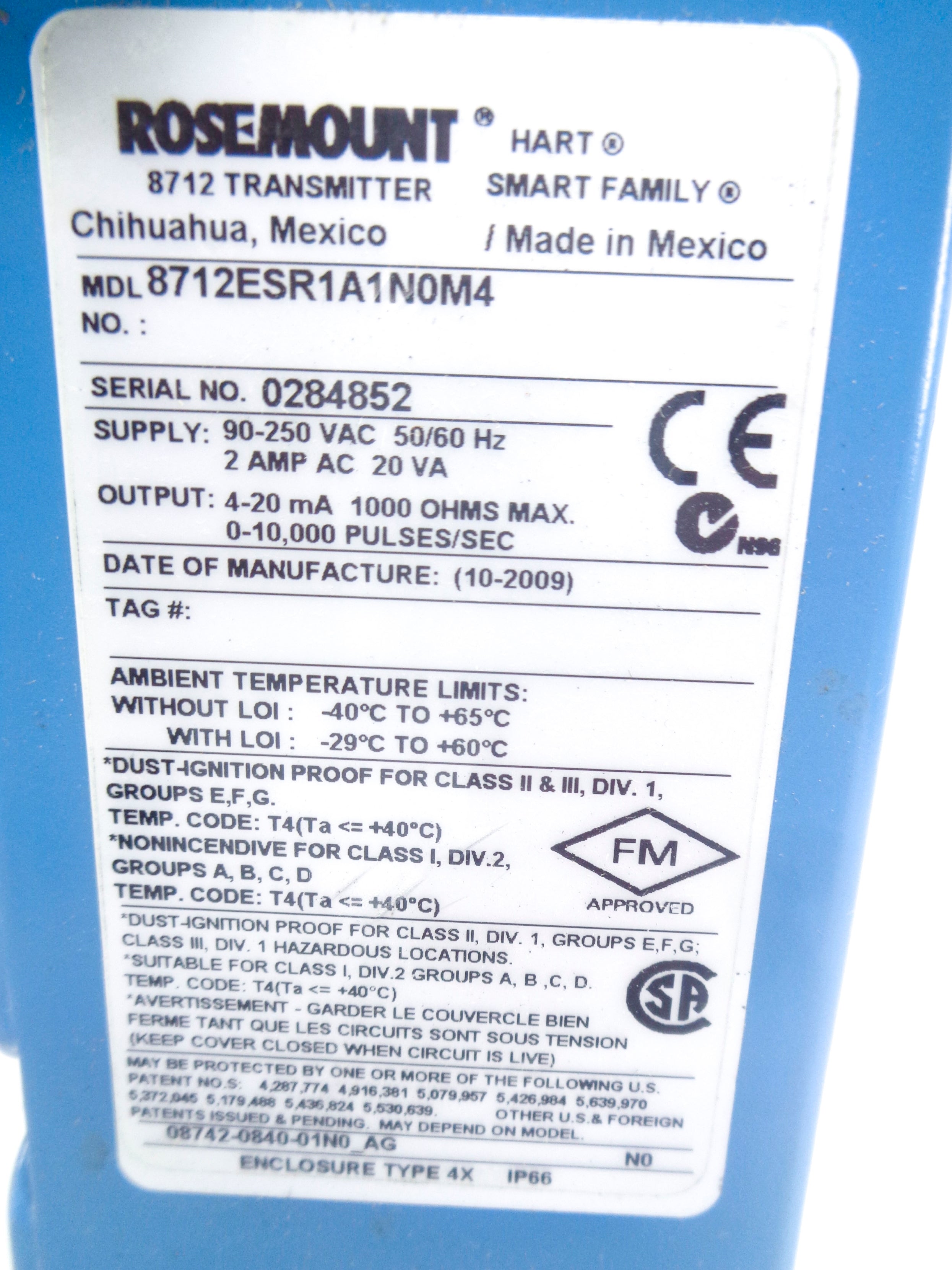 ROSEMOUNT 8712ESR1A1N0M4 90-250VAC 2A UNMP