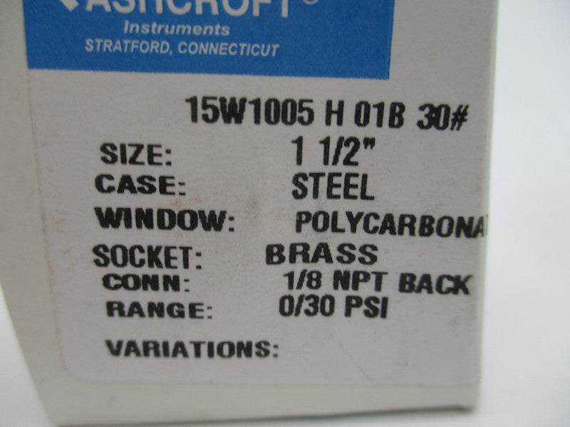 ASHCROFT 15W1005-H-01B-30# NSMP