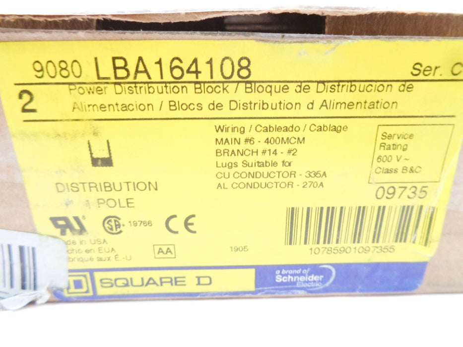 SQUARE D 9080LBA164108 SER. C 600V 335A (PKG OF 2) NSMP