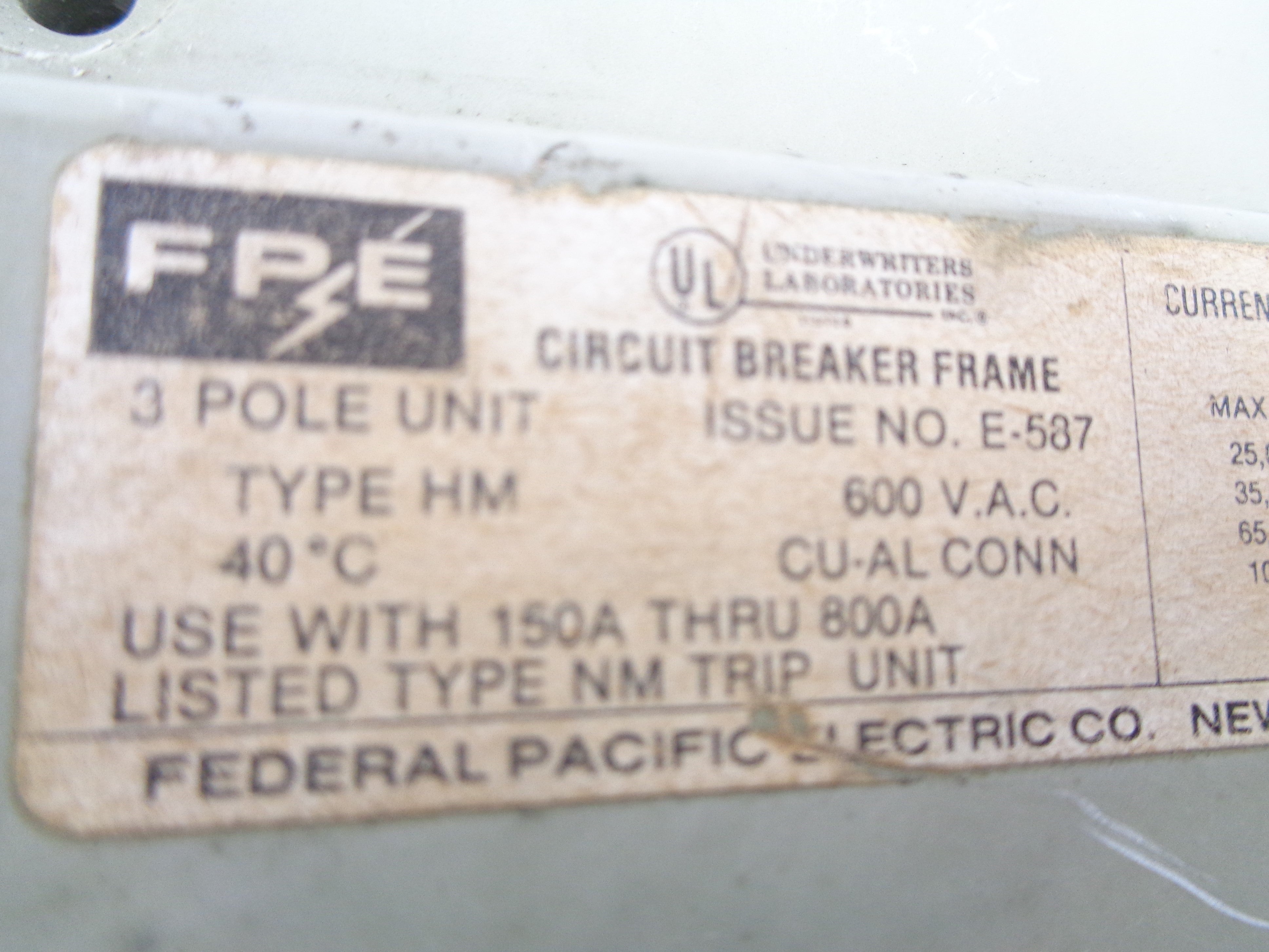 FEDERAL PACIFIC HM632400 400A 600V  UNMP