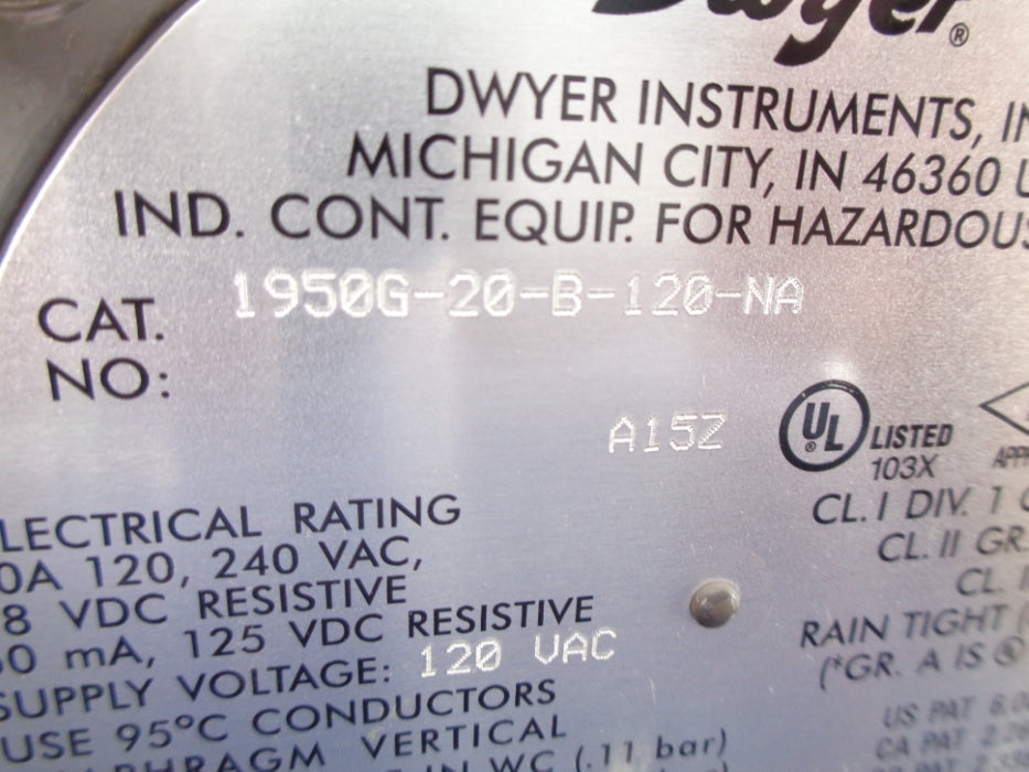 DWYER 1950G-20-B-120-NA 10PSI (AS PICTURED) UNMP
