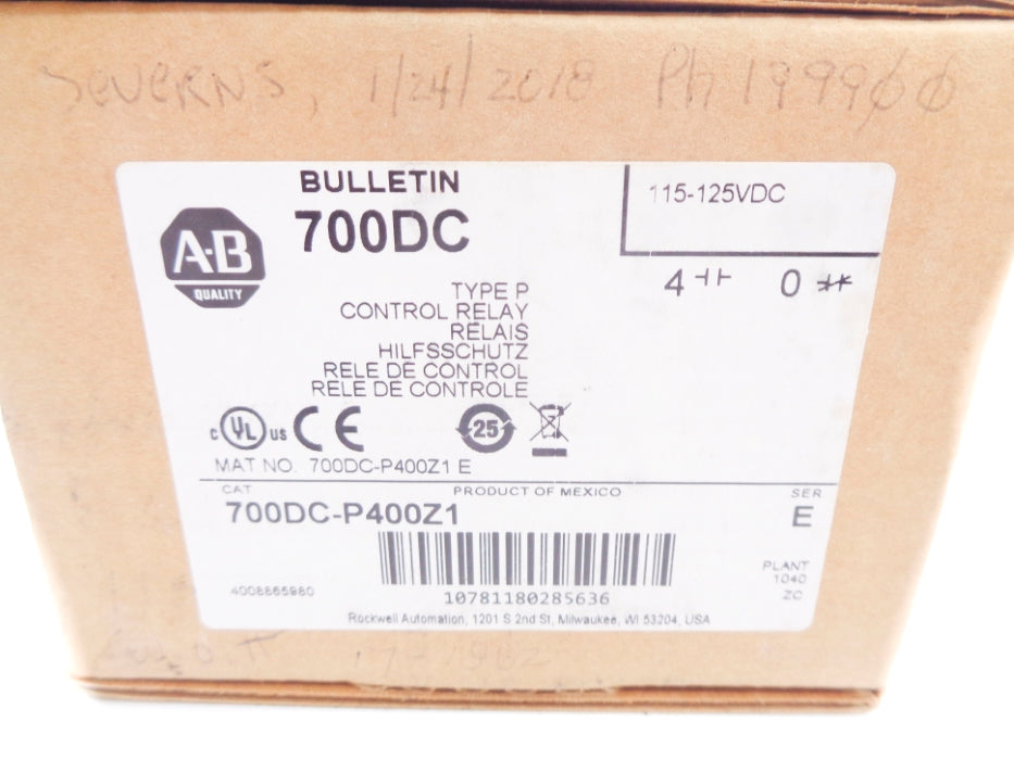 ALLEN BRADLEY 700DC-P400Z1 SER. E 115-125VDC 10A (BR/WH) NSMP