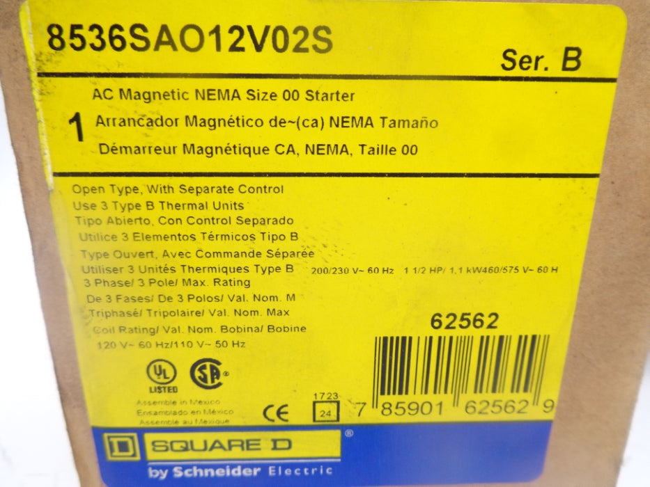 SQUARE D 8536SAO12V02S SER. B 110/120V 10A NSMP