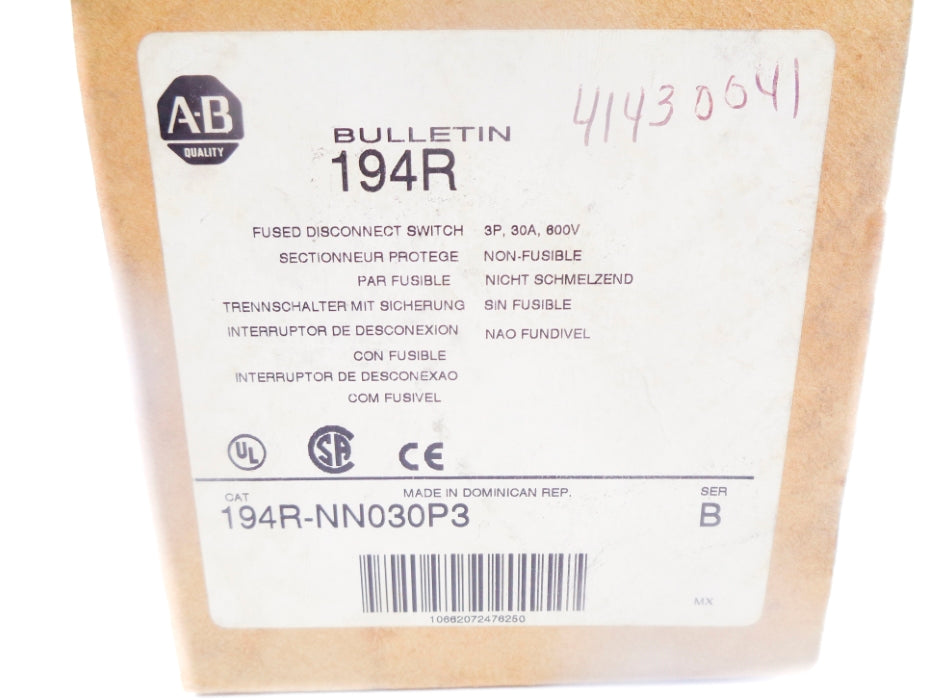 INDUSTRIAL SPARE PART 194R-NN030P3 SER. B 600V 30A (BR/WH) NSMP