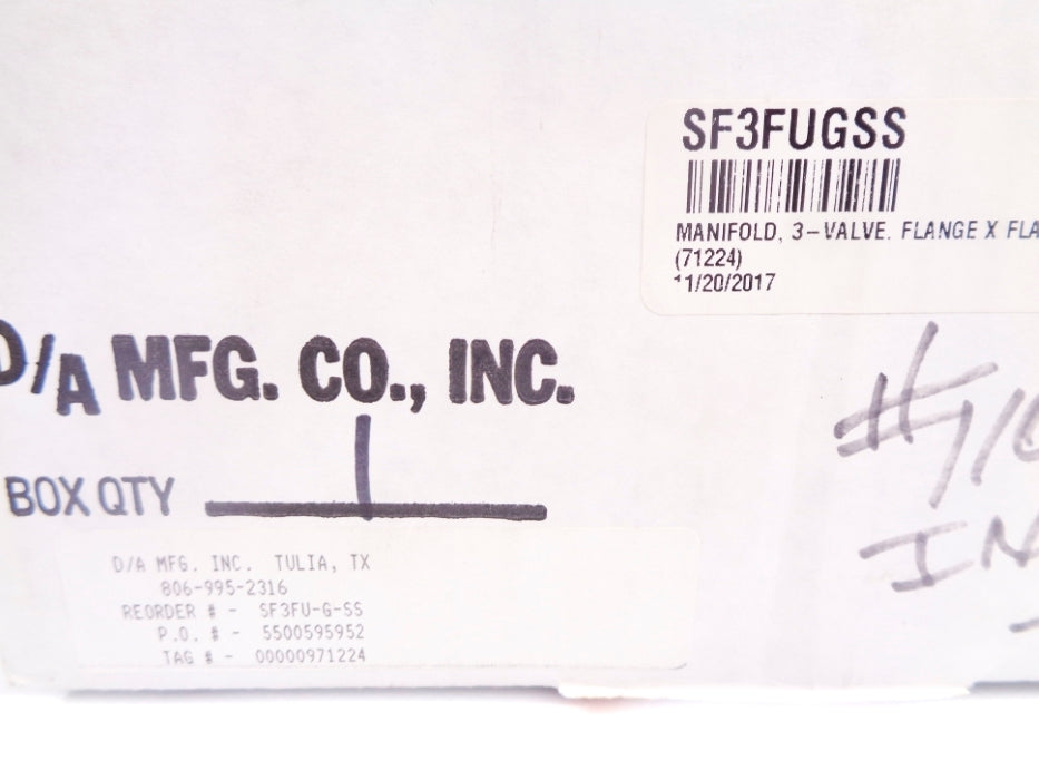 D/A MFG SF3FU-G-SS 6000PSI NSMP