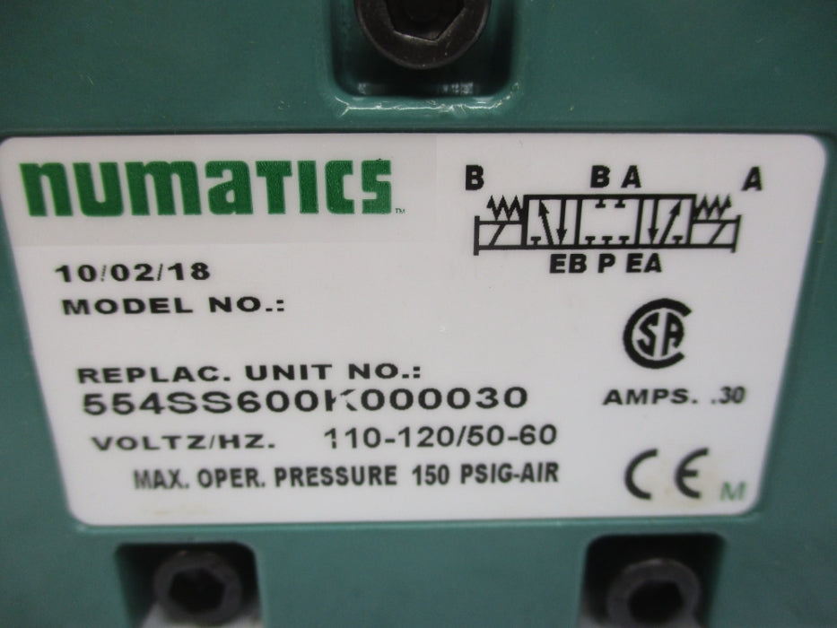 NUMATICS 554SS600K000030 110-120V .30A 150PSI NSNP