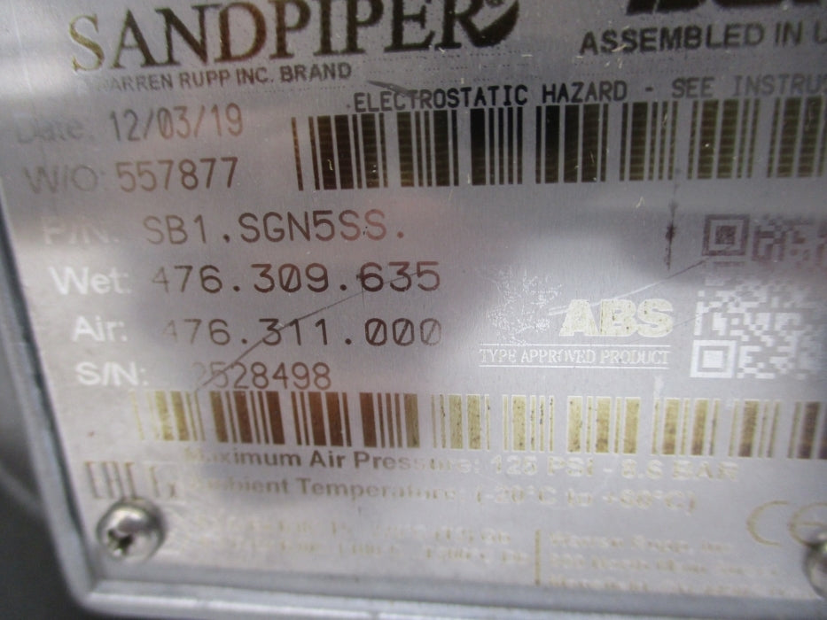 WARREN RUPP SB1,SGN5SS 125PSI NSMP