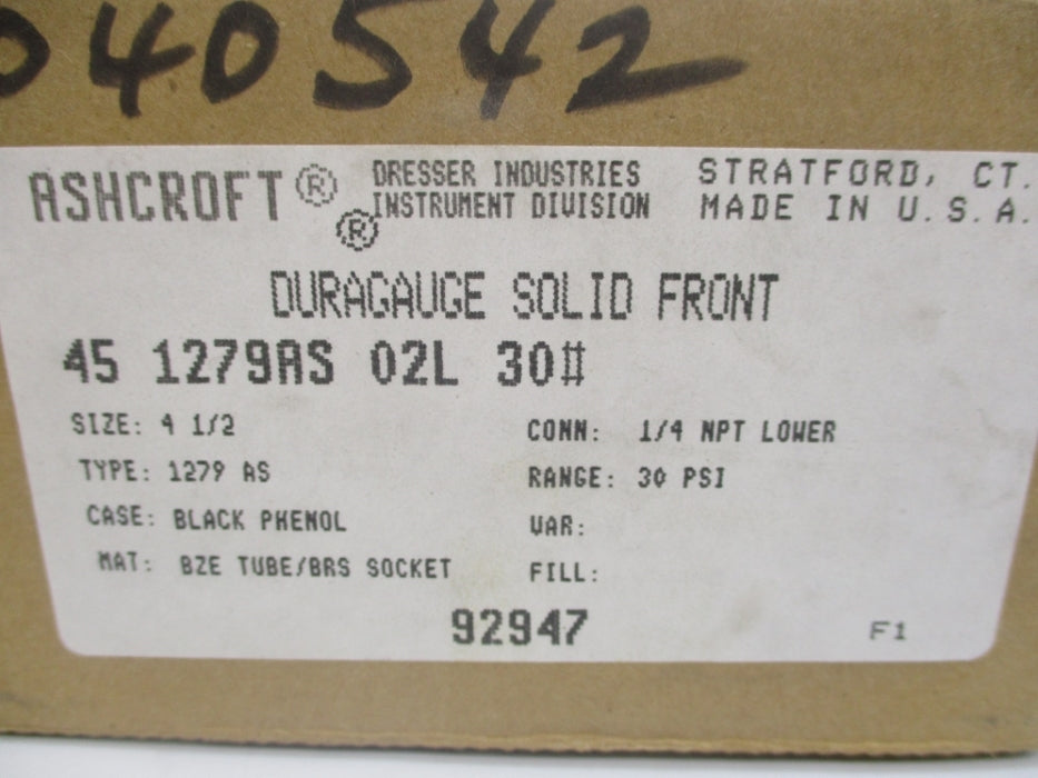 ASHCROFT 451279AS02L30# 0-30PSI NSMP
