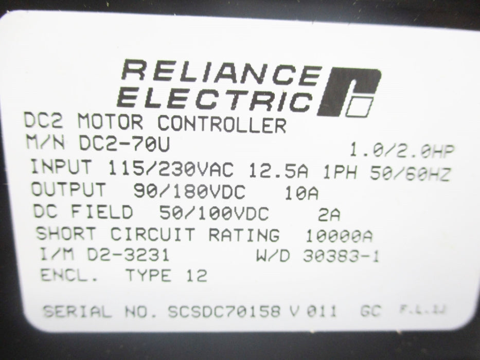 RELIANCE ELECTRIC DC2-70U 115/230VAC 12.5A NSMP